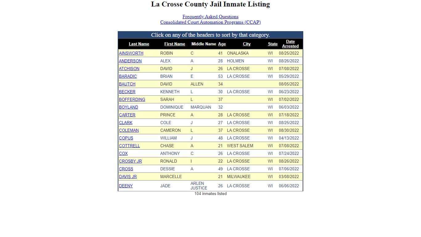 Inmate Locater-Version: 2021.9.14.0 - La Crosse County, Wisconsin